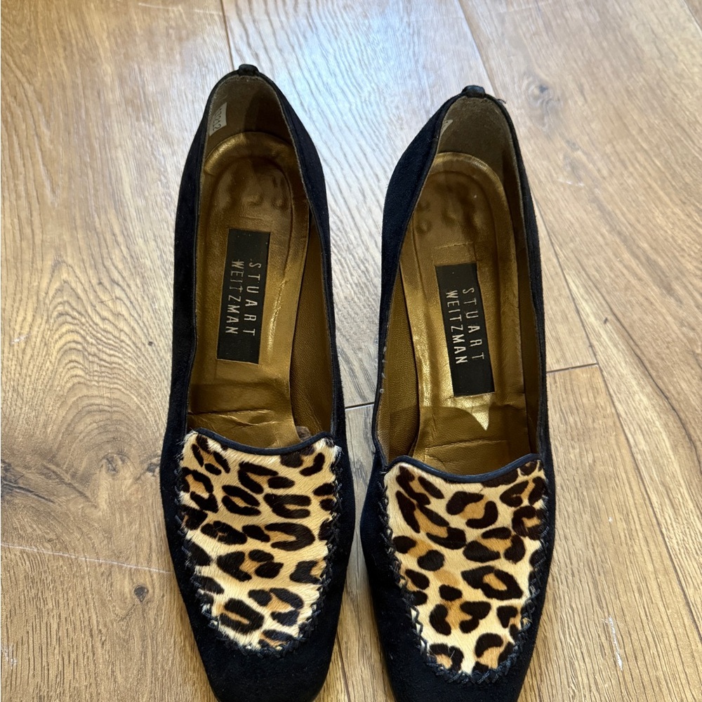 Stuart Weitzman Black and Leopard Flats